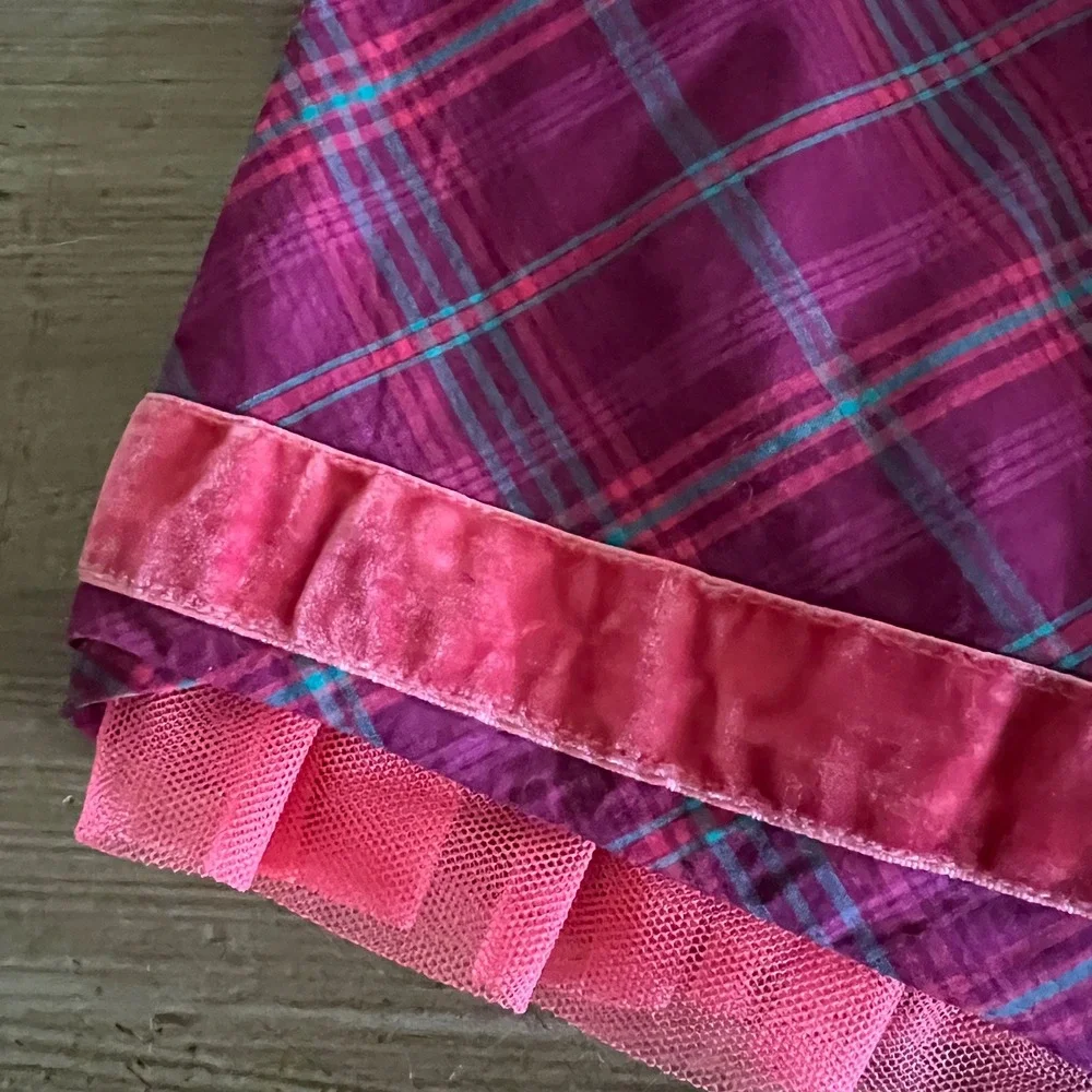 Matilda Jane Tinsley Skirt Womens XS Purple Plaid Cotton Velvet Tulle Trim Pink